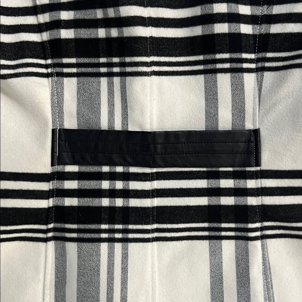 Iz Byer Plaid Pea Coat Size S Black White Preppy Trench Quiet Luxury Classic - Picture 11 of 14